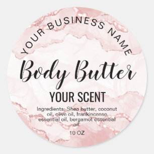 body butter blush pink agate add logo  classic round sticker