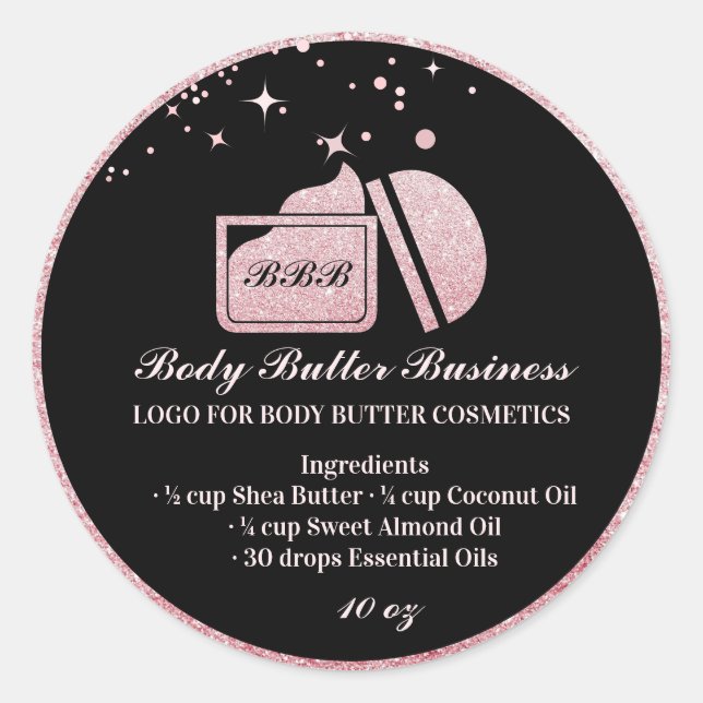 Body Butter Bottle Cosmetic Sparkle pink Classic Round Sticker (Front)