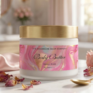 Body Butter Cosmetics Jar Label Pink Marble & Gold
