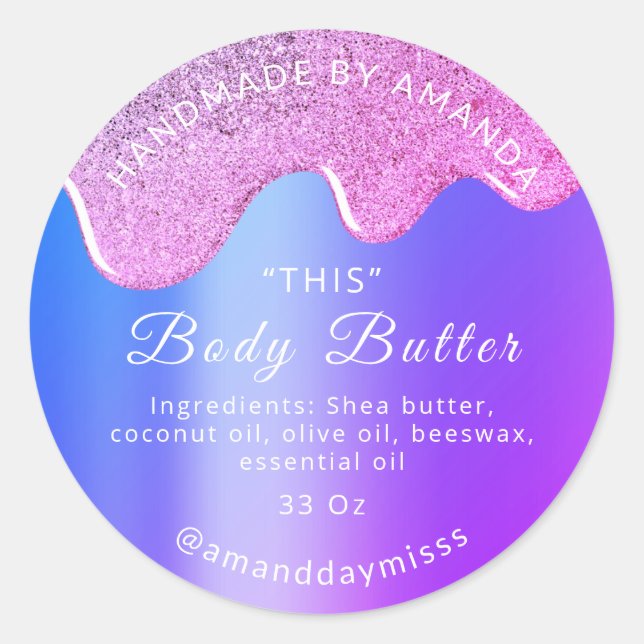 Body Butter Drips Product Packaging Pink Purple Classic Round Sticker (Front)