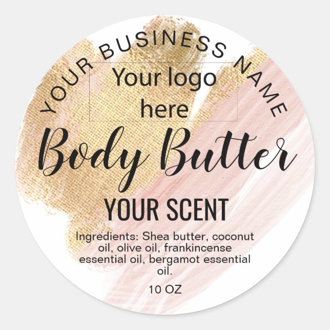 body butter gold blush pink ADD LOGO Classic Round Classic Round Sticker (Front)