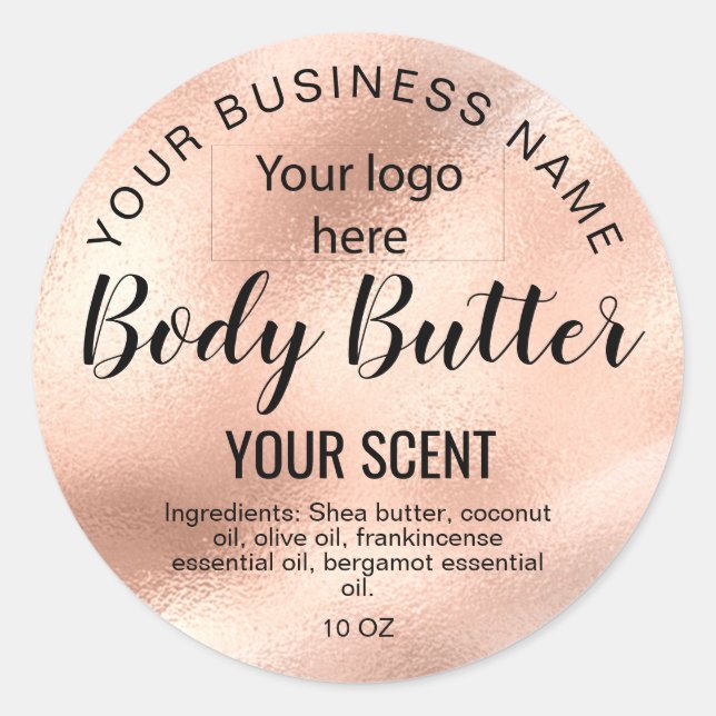 body butter gold blush pink add your logo classic round sticker (Front)