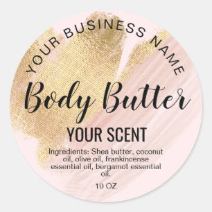 body butter gold blush pink classic round sticker