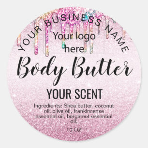 body butter gold  pink glitter  add your logo classic round sticker