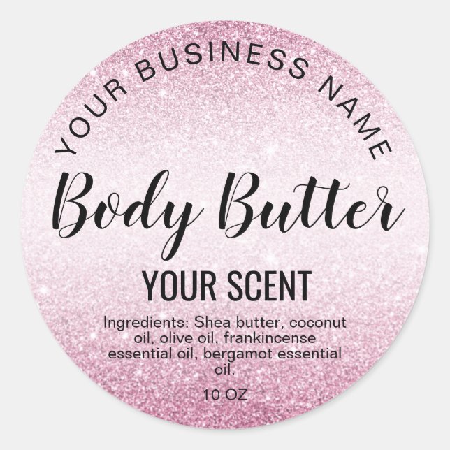 body butter gold  pink glitter classic round sticker (Front)