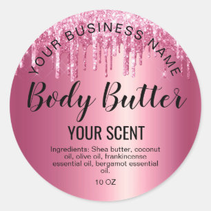 body butter gold  pink glitter classic round sticker