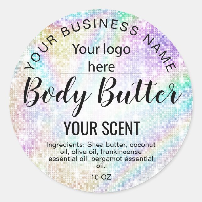 body butter HOLOGRAPHIC add your logo Classic Round Sticker (Front)