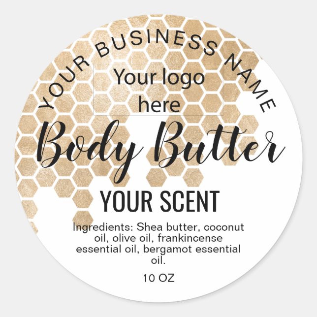 body butter honeycomb bee add your logo classic round sticker (Front)