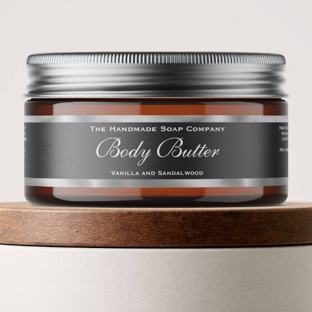 Body Butter Jar Label - Grey & Faux Silver Foil (Creator Uploaded)