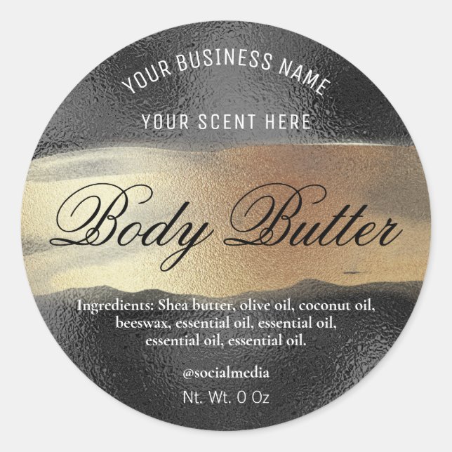 Body Butter Labels Black With Gold Ink (Front)