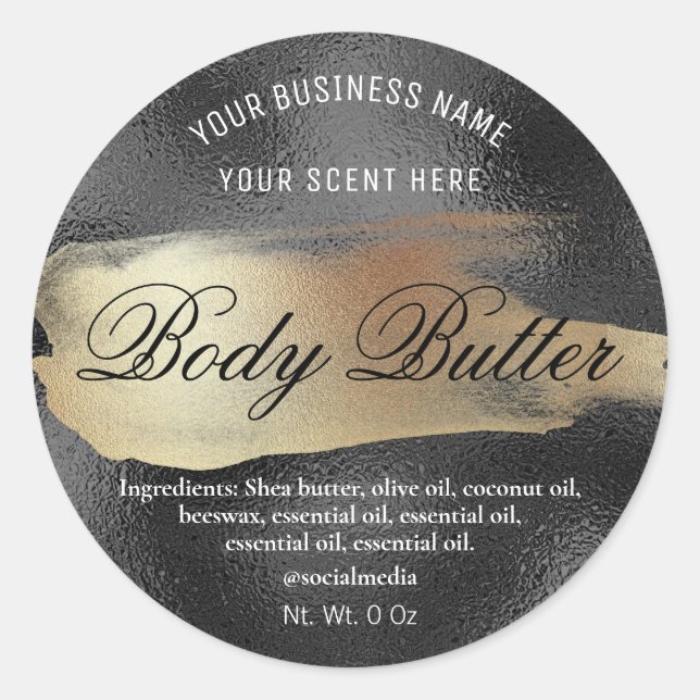Body Butter Labels Black With Gold Ink (Front)