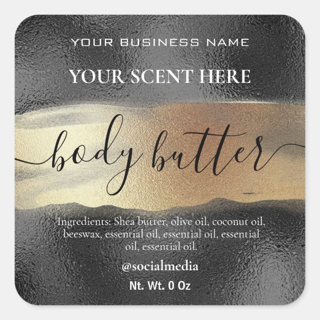 Body Butter Labels Black With Gold Ink (Front)