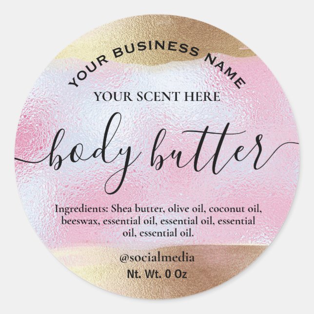 Body Butter Labels In Gold And Holographic Pink (Front)