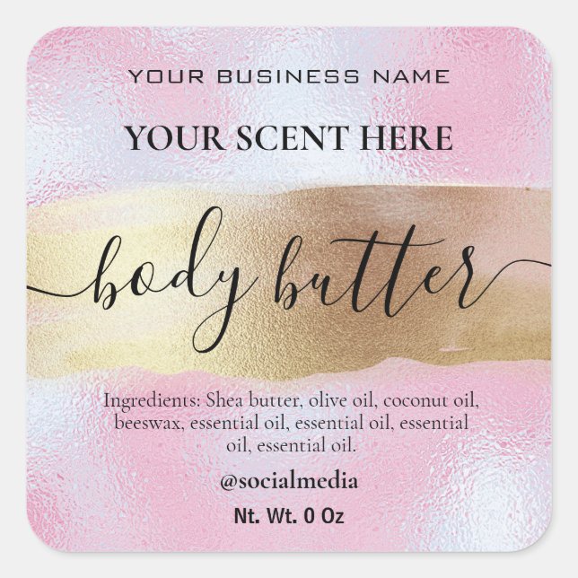 Body Butter Labels In Gold And Holographic Pink (Front)
