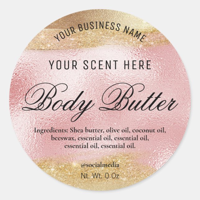 Body Butter Labels Pink With Gold Ink (Front)