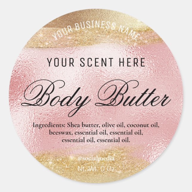 Body Butter Labels Pink With Gold Ink (Front)