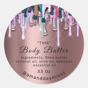 Body Butter Packaging Online Shop Rose Drip 3D Classic Round Sticker