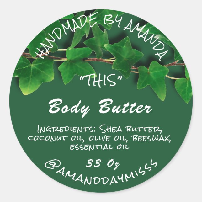 Body Butter Product Packaging Green Leaf  Classic Round Sticker (Front)
