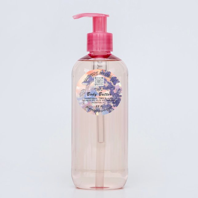 Body Butter Product Packaging Leafs Purple QR CODE Classic Round Sticker (Body Butter Product Packaging Leafs Purple QR CODE Classic Round Sticker)