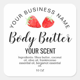 body butter product strawberry summer greenery square sticker