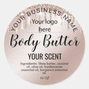 body butter  rose gold drips foil add your logo classic round sticker