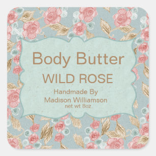 Body Butter Vintage Floral Personalised Square Sticker