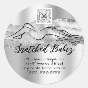 Body Care Sculpting Cosmetics Logo QR Code Grey Classic Round Sticker