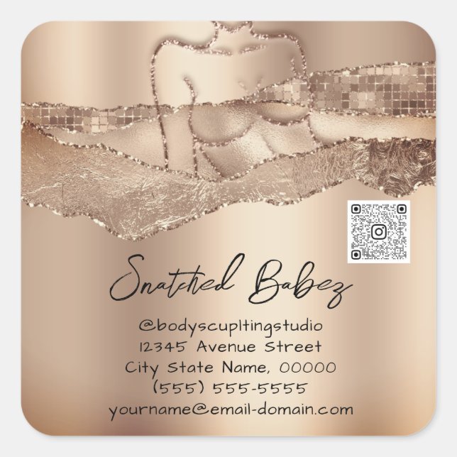 Body Care Sculpting Cosmetics Logo QR Code Name Square Sticker (Front)