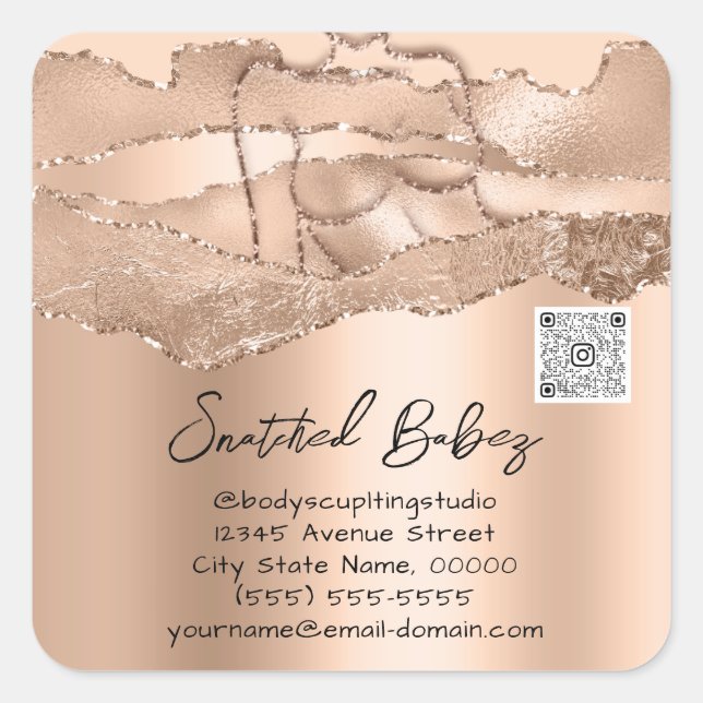 Body Care Sculpting Cosmetics Logo QR Code Rose Square Sticker (Front)