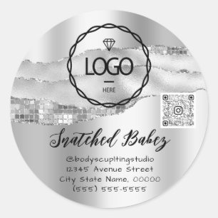 Body Care Sculpting Cosmetics Logo QR Code Silver Classic Round Sticker