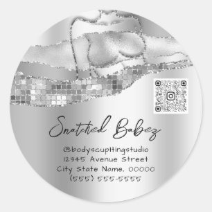 Body Care Sculpting Cosmetics Logo QR Silver Grey Classic Round Sticker