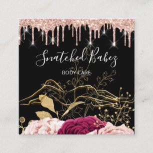 Body Care Sculpting QRCODE Black Gold Rose Drips Square Business Card