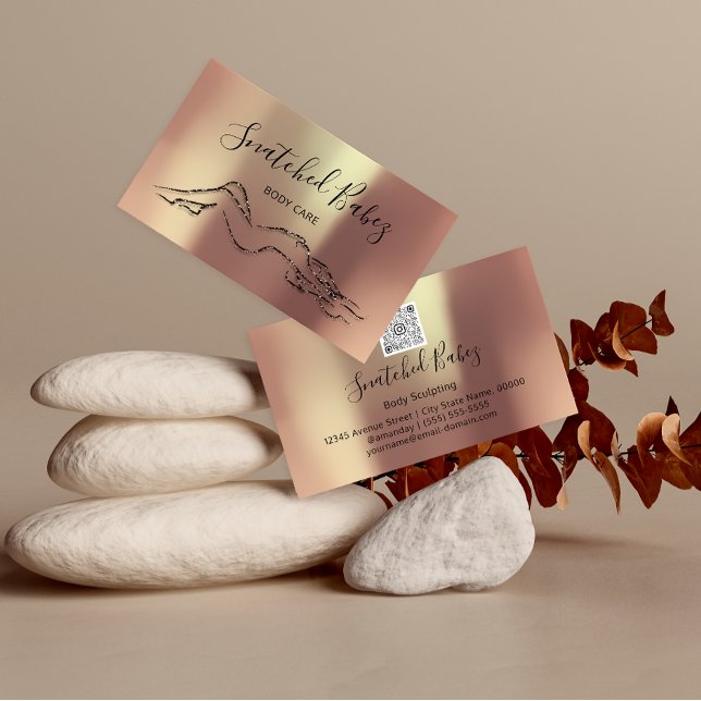 Body Care Sculpting QRCODE Black Rose Modern Business Card (Creator Uploaded)