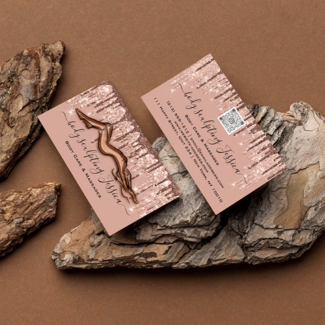 Body Care Sculpting QRCode Logo Rose Powder Business Card (Creator Uploaded)