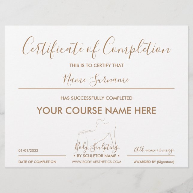 Body Contouring certificate of completion (Front)