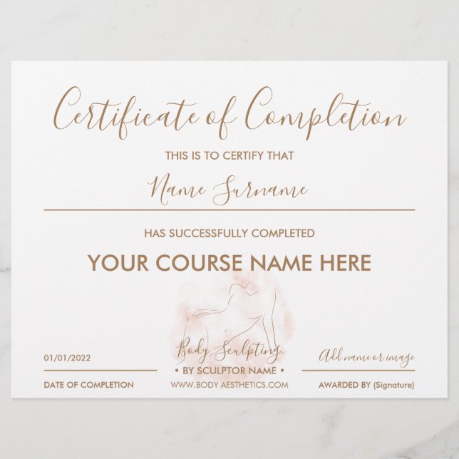 Body Contouring Spa certificate of completion (Front)