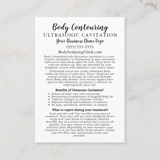 Body Contouring Ultrasonic Cavitation Information Business Card (Front)