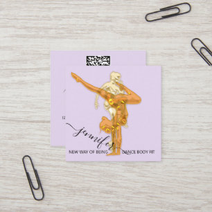 Body Fitness Dance Couch QRCODE Logo Purple Square Business Card