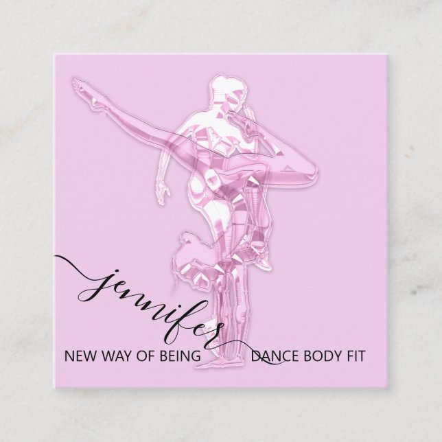 Body Fitness Dance Couch QRCODE Logo Unique Pink Square Business Card (Front)