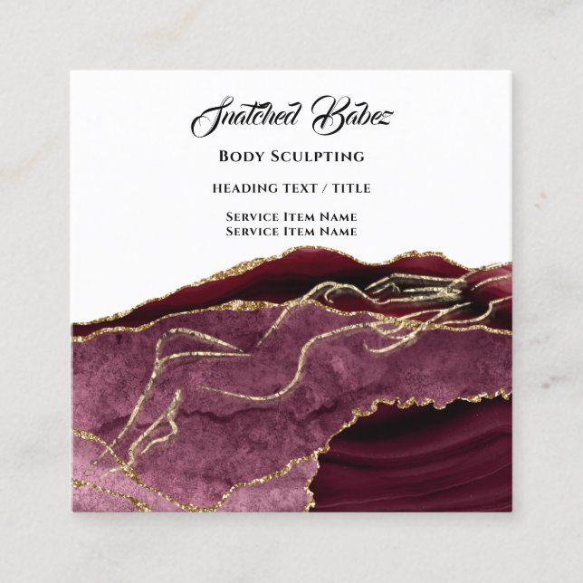 Body Logo Massage Sculpting Gold SPA QRCODE Burgun Square Business Card (Front)