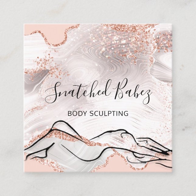 Body Logo Massage Sculpting SPA Marble QRCODE Glam Square Business Card (Front)