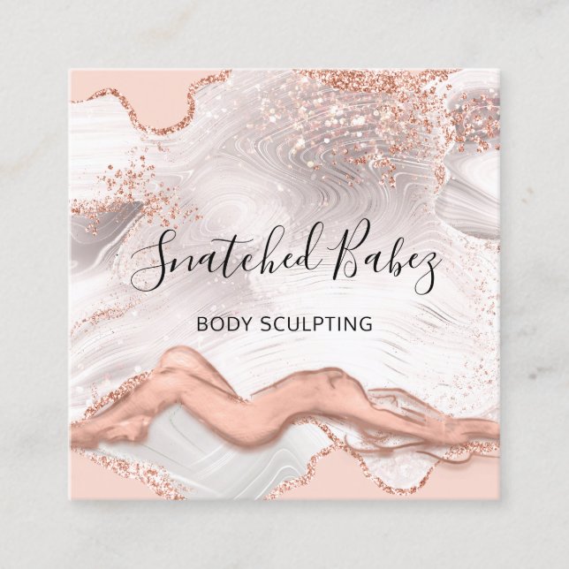 Body Logo Massage Sculpting SPA Marble QRCODE  Squ Square Business Card (Front)