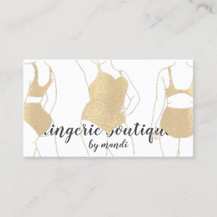 Body  Logo QRCode Bikini Underwear Shop Gold White Business Card