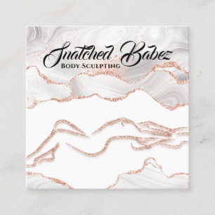 Body Logo Sculpting Marble Rose Glitter QRCODE Square Business Card