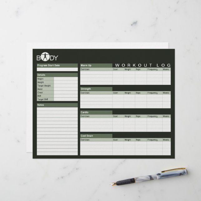 Body Madness Fitness Personal Workout Log Sheets (Front/Back In Situ)
