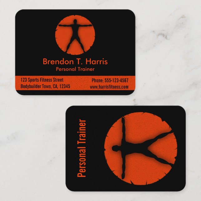 Body Madness Orange and Black Fitness Instructor Business Card (Front/Back)