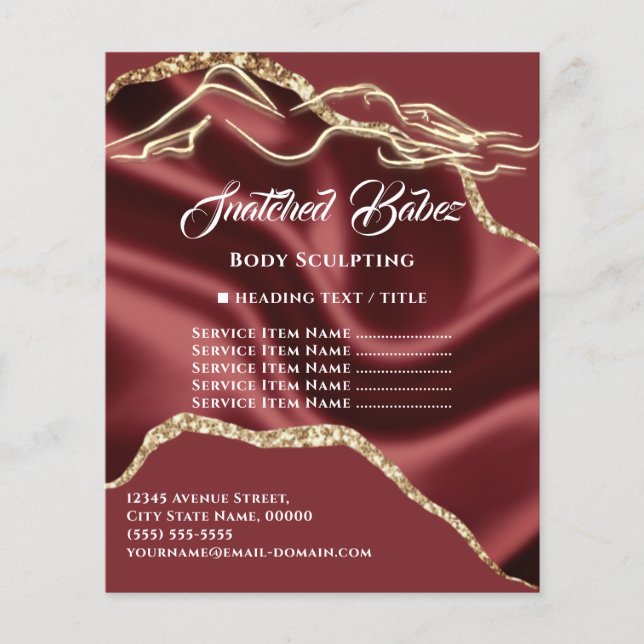 Body Massage Sculpting Gold Price List Burgundy Flyer (Front)
