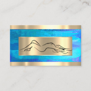 Body Massage SPA Wellness Code Logo Blue Gold  Business Card
