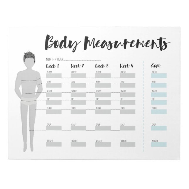 Body Measurements Tracker for Men, 4 Weeks Goal Notepad (Front)