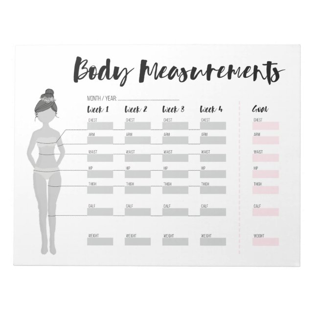 Body Measurements Tracker Notepad (Front)